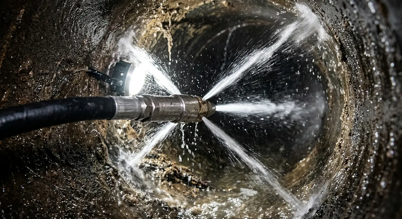 High-pressure hydro jetting nozzle cleaning sewer pipe for Storm Drain Cleaning in Bradenton